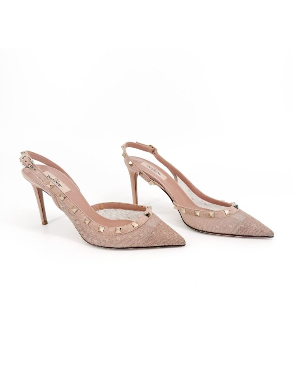 Valentino Rockstud Beige Mesh Slingback Pumps Heels Size 39.5 US 9.5 Pointed